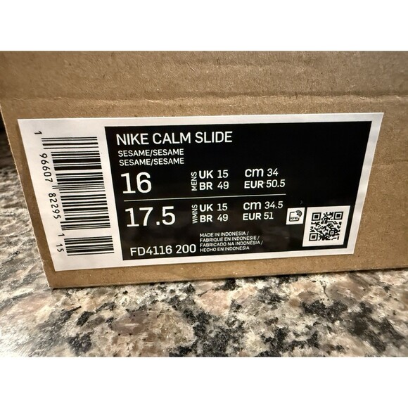 Size 16 Nike Calm Slide Sesame Mens Casual Slide Sandals Slip On FD4116-200 - Picture 7 of 7